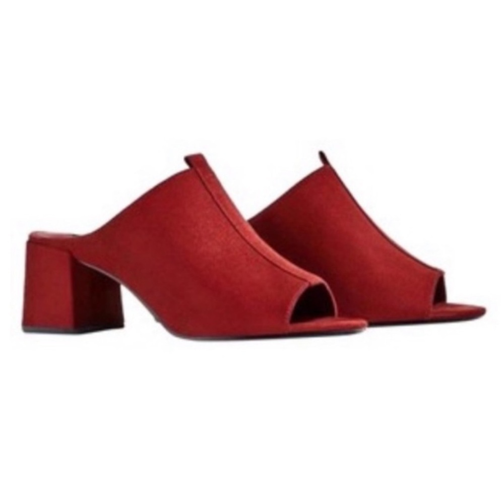 Zara Red Suede Mules With Block Heel Size 37 Eu - image 2